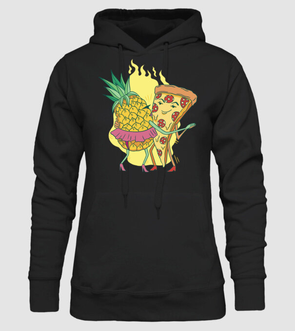 Pizza cu ananas Dragoste model negru pe tricou