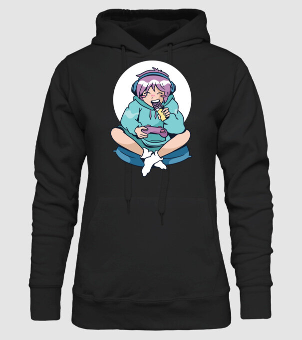 Anime Gamer Fată cu ciocolată model negru pe tricou