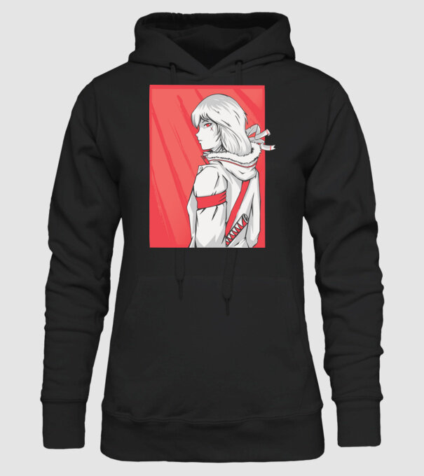 Anime fată Războinic model negru pe tricou