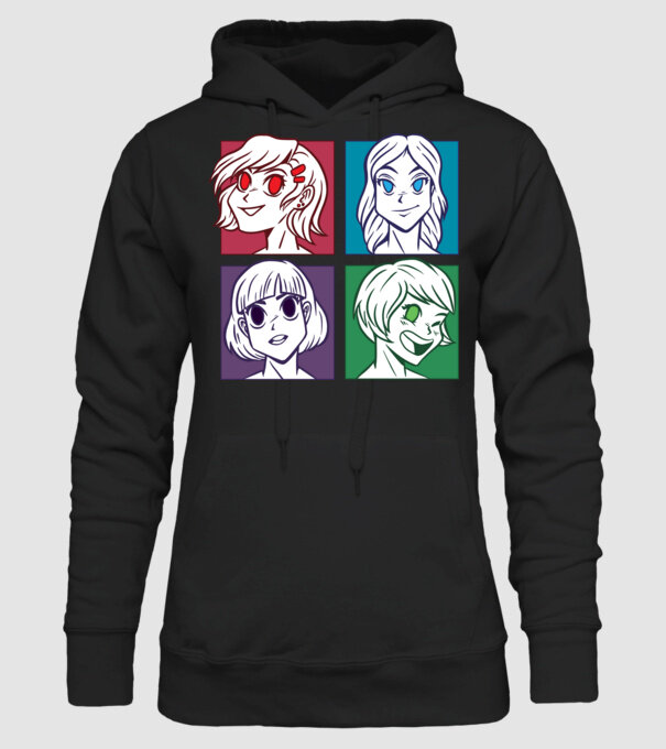 Fețe Anime fată Pop Art model negru pe tricou
