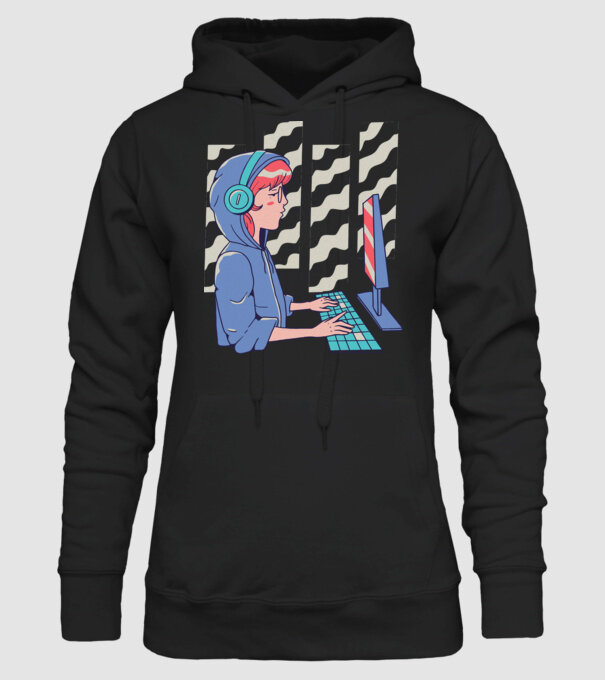 Anime Programator fată model negru pe tricou