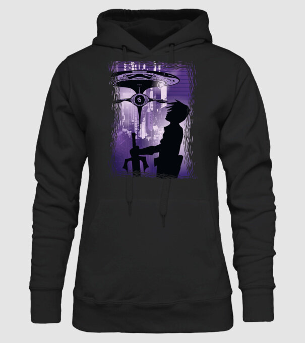 Navă spațială Anime model negru pe tricou