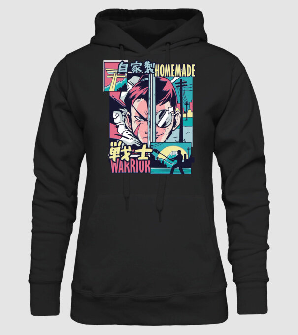 Anime Vaporwave Home Made Warrior model negru pe tricou