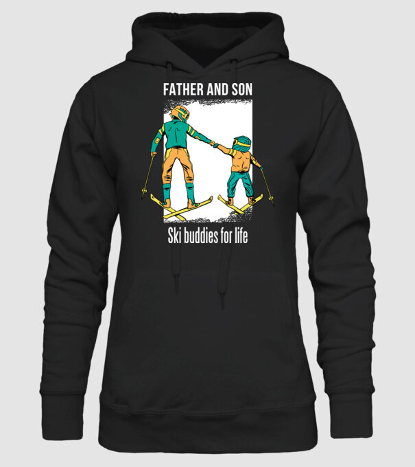 Tată și fiu parteneri de schi pe viață model negru pe tricou