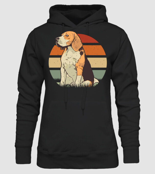 Beagle Retro Sunset model negru pe tricou