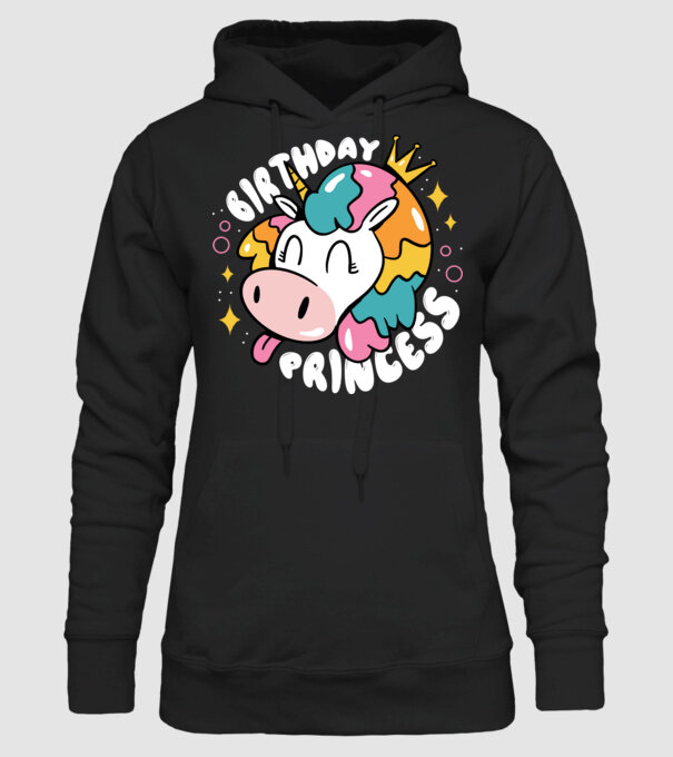Birthday Princess Unicorn model negru pe tricou