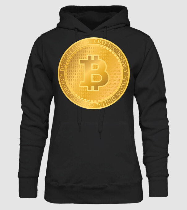 Monedă de aur Bitcoin model negru pe tricou