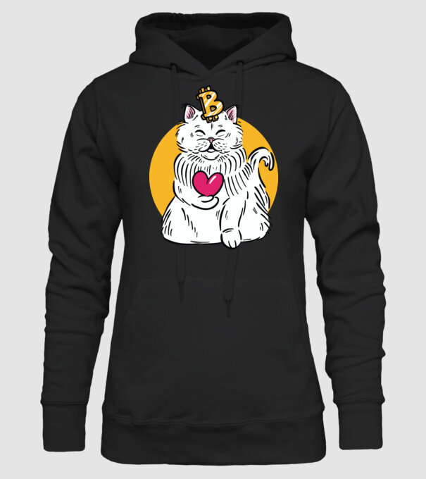 Pisică Bitcoin model negru pe tricou
