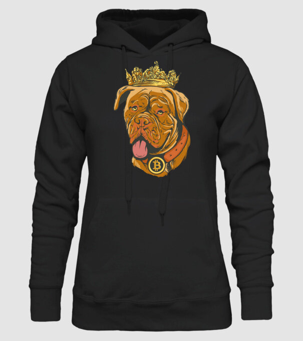 Câine Bitcoin model negru pe tricou