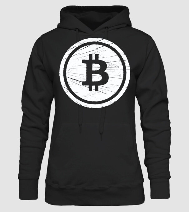 Bitcoin logo model negru pe tricou
