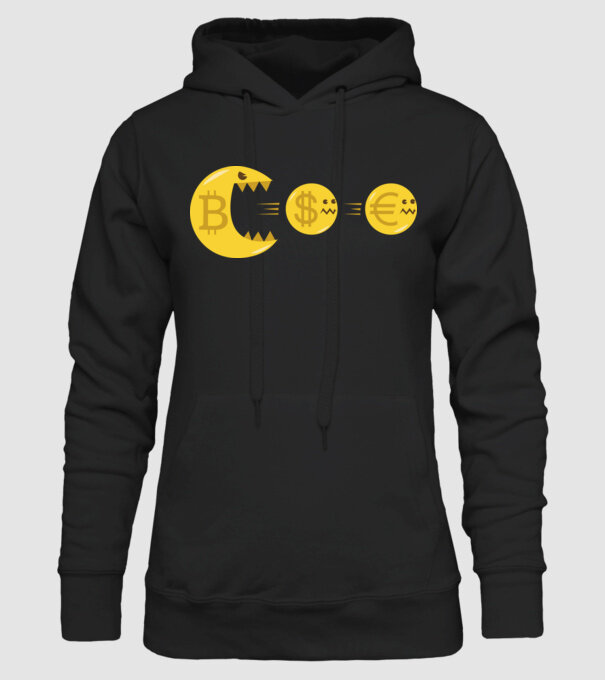 Bitcoin Pacman model negru pe tricou
