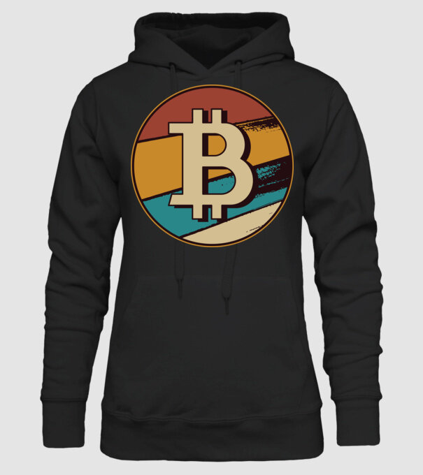 Bitcoin retro model negru pe tricou