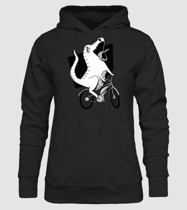 Dinozaur cu bicicletă model negru pe tricou