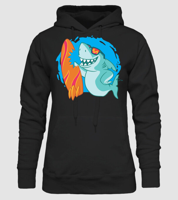 Mușcătură rechin Surf model negru pe tricou