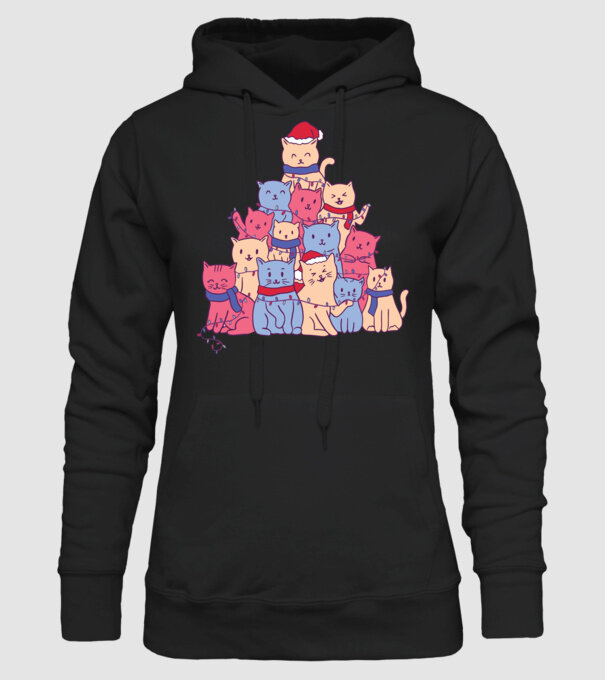 Pom de Crăciun Pisică model negru pe tricou