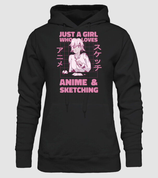 Doar o fată căreia îi place Anime și desenul model negru pe tricou