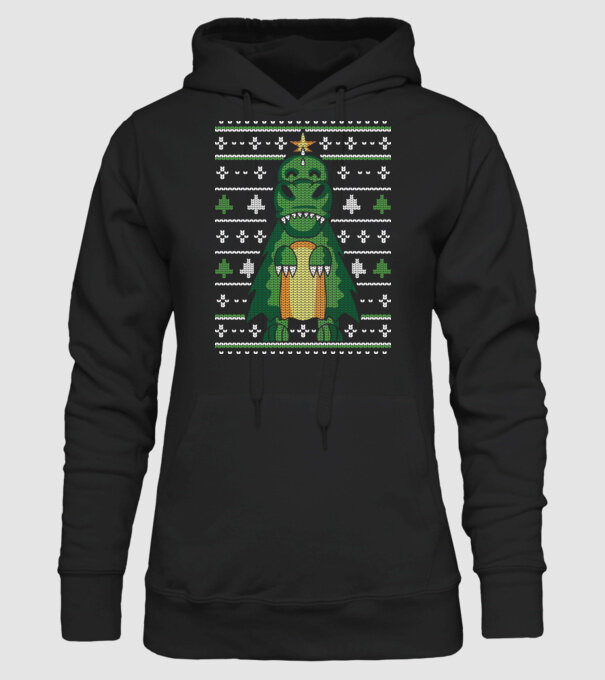 T-rex cu pulovăr urât model negru pe tricou