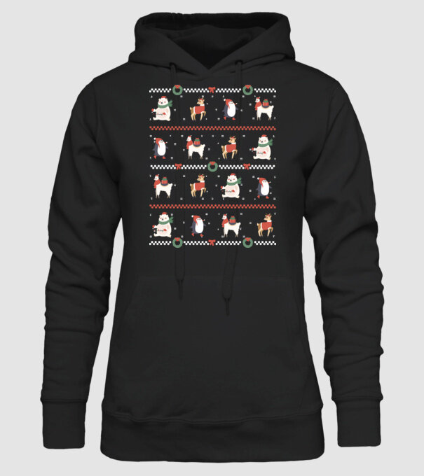 Pulover urât cu Animale drăguțe model negru pe tricou