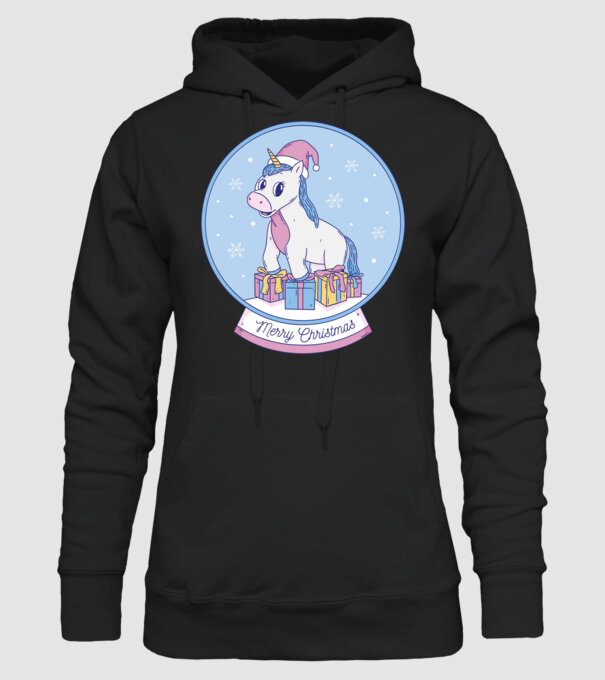 Glob de zăpadă drăguț, de Crăciun, cu Unicorn model negru pe tricou