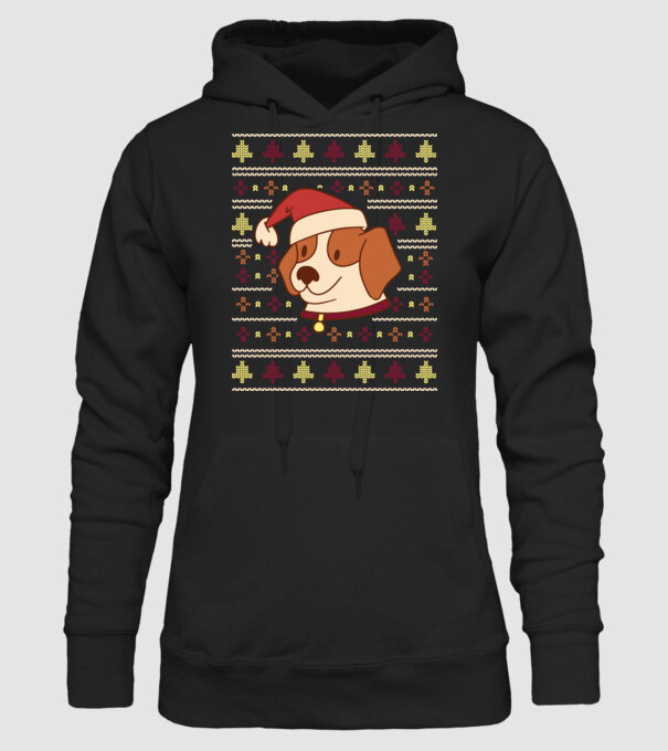 Pulover urât de Crăciun cu cățeluș drăguț model negru pe tricou