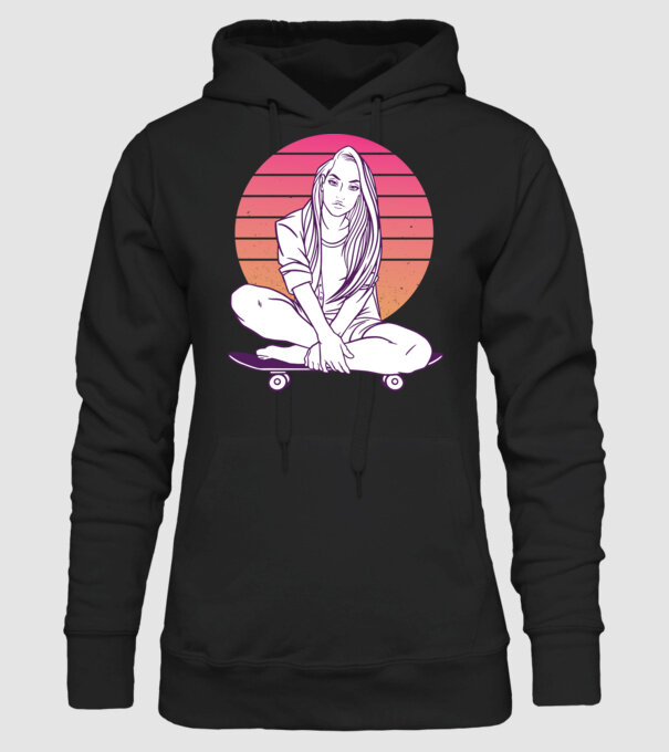 Fată Skateboarder model negru pe tricou