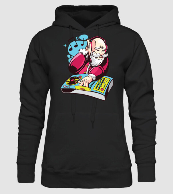 Moș Crăciun DJ model negru pe tricou