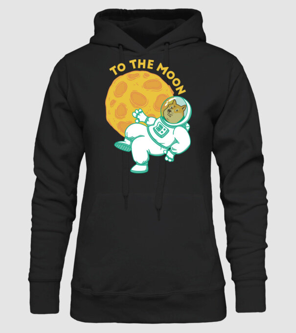 Dogecoin to the moon model negru pe tricou