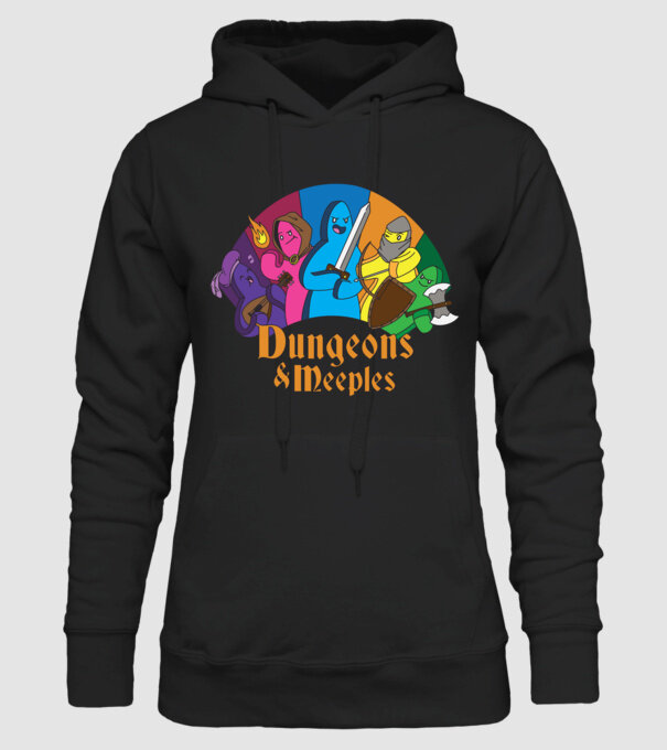 Dungeons Meeples model negru pe tricou