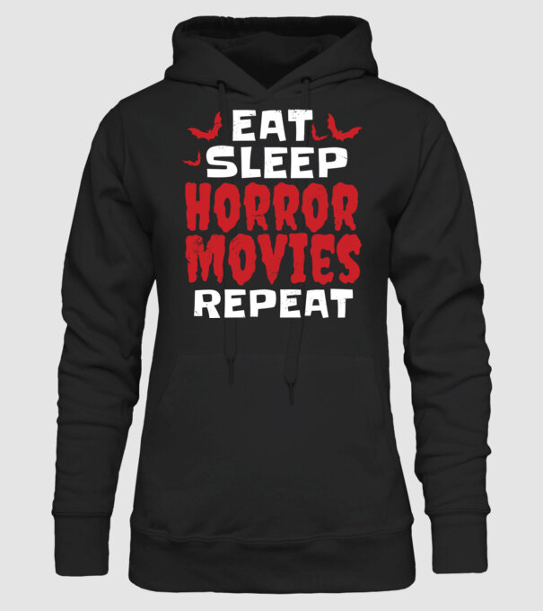 Eat Sleep Horror Movies Repeat model negru pe tricou