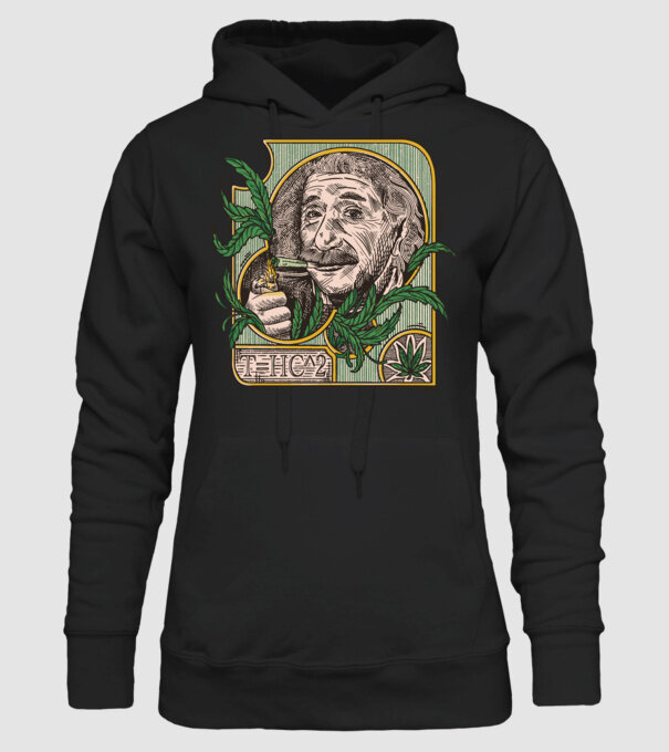 Einstein Marijuana THC model negru pe tricou