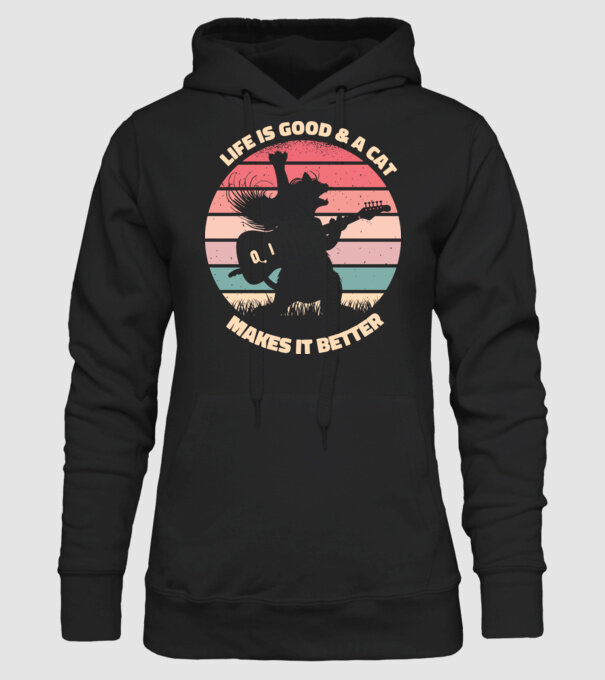 Pisică Chitaristă model negru pe tricou