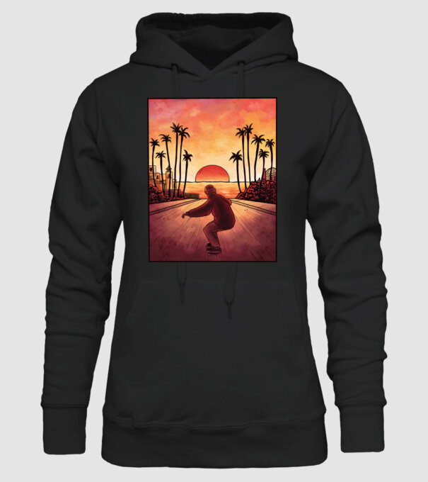 Apus de soare Skateborder model negru pe tricou