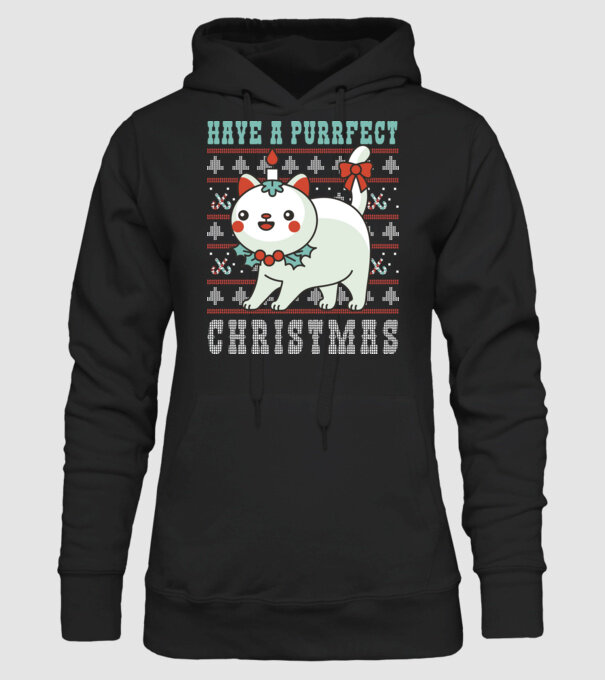 Have a Purrfect Christmas model negru pe tricou