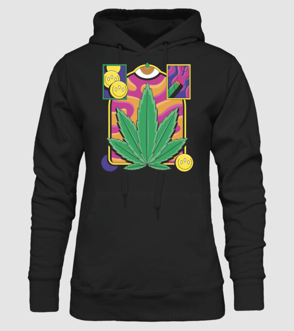 Hippy Cannabis model negru pe tricou