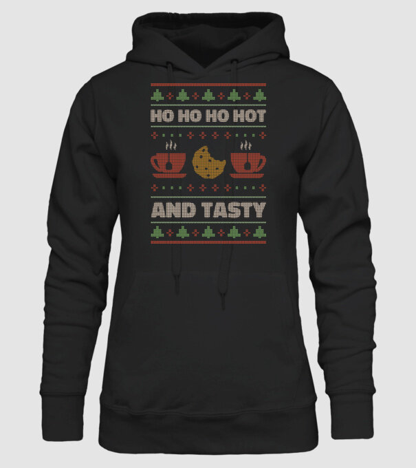 Ho Ho Ho Hot and Tasty Pulovăr urât model negru pe tricou