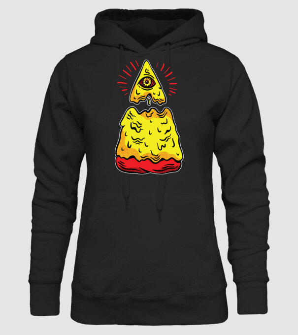 Illuminati Pizza model negru pe tricou
