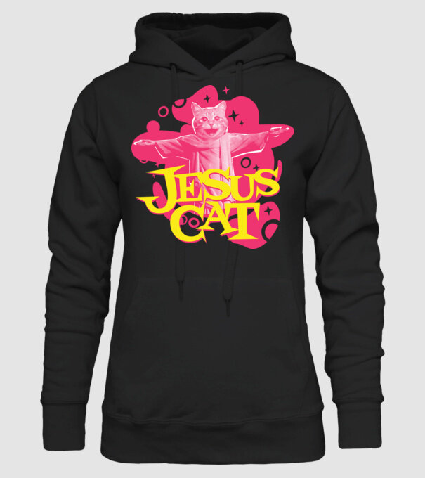 Jesus Cat model negru pe tricou
