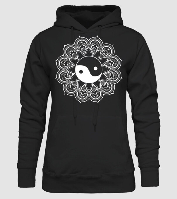 Yin-Yang Mandala model negru pe tricou