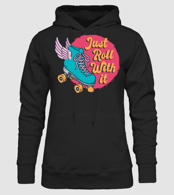 Just Roll with it - patine cu rotile model negru pe tricou