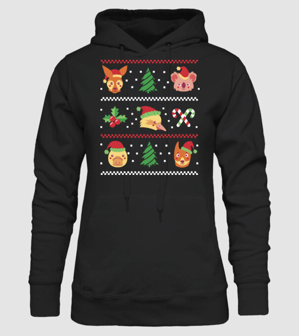 Pulover urât Animale de Crăciun model negru pe tricou