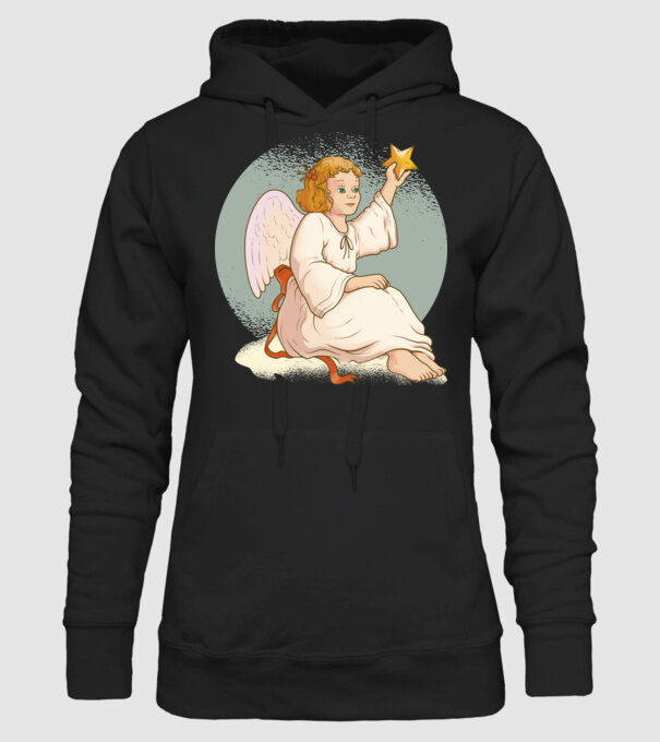 Înger de Crăciun model negru pe tricou