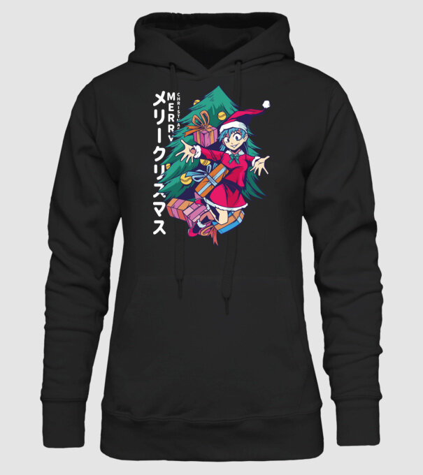 Anime Crăciun model negru pe tricou