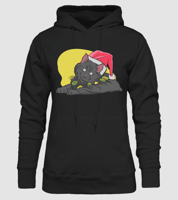 Pisică de Crăciun model negru pe tricou