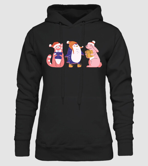 Animale drăguțe de Crăciun model negru pe tricou