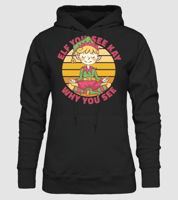 Yoga Elf Crăciun model negru pe tricou