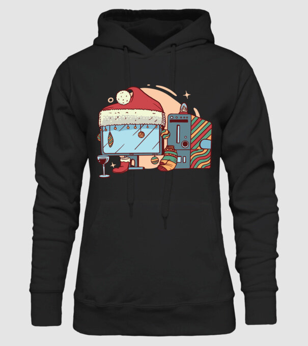 Computer de Crăciun model negru pe tricou