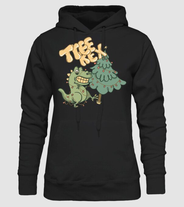 T-rex de Crăciun model negru pe tricou