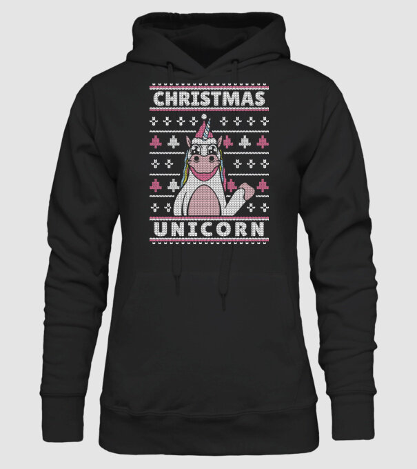 Unicorn de Crăciun pulover urât model negru pe tricou