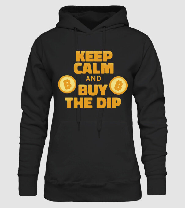 Keep calm and buy the dip Bitcoin model negru pe tricou