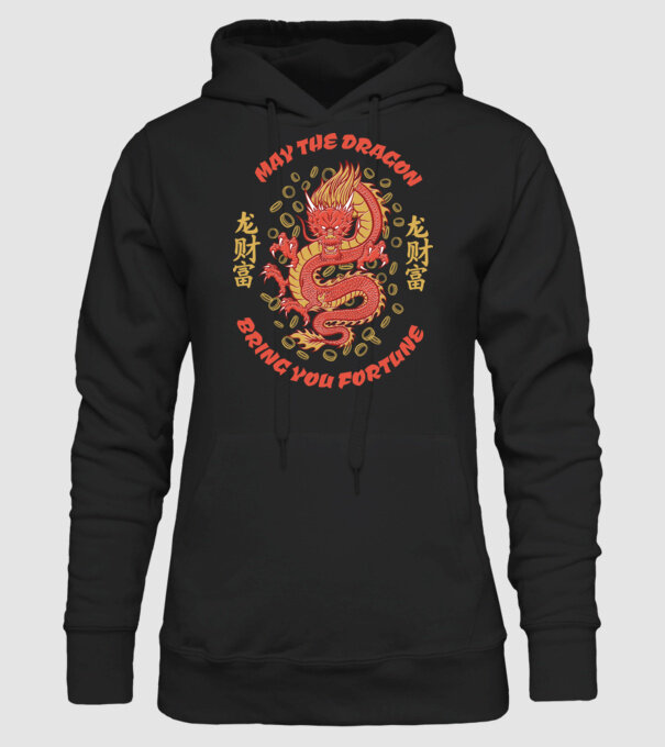 Dragon chinezesc norocos model negru pe tricou